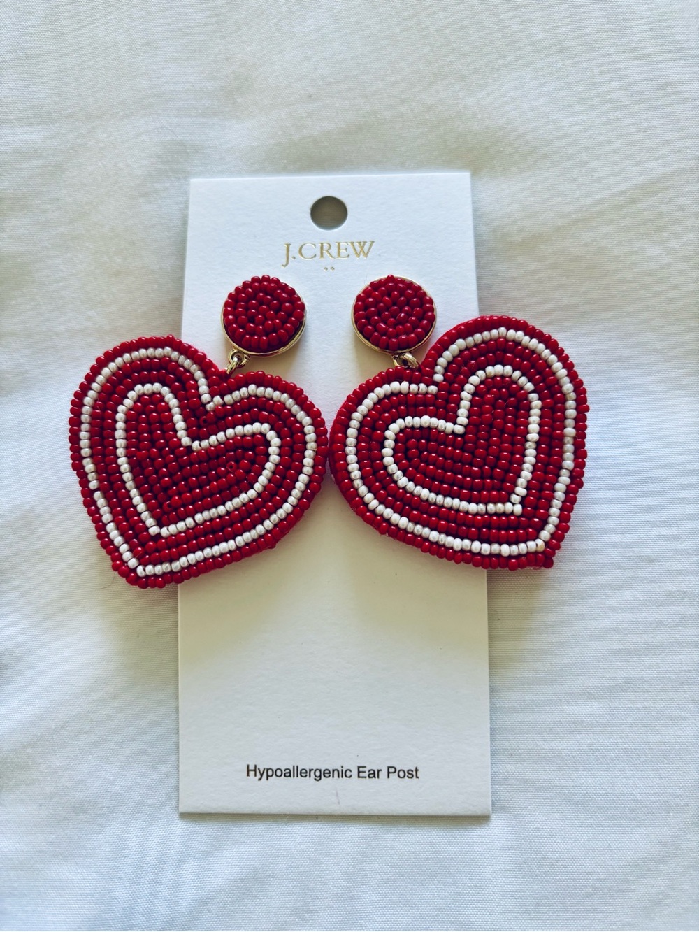 J. Crew Red Beaded Heart Drop Earrings, NWT! ❤️